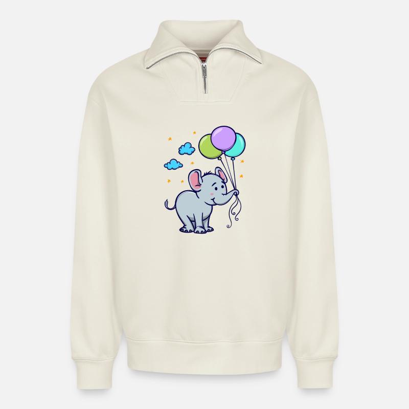 Tier Elefant - Relaxed Unisex Organic Half Zip Sweatshirt – von SPREAD - Naturweiß