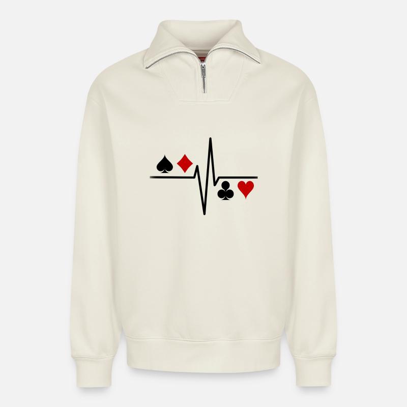 Poker Herzschlag - Relaxed Unisex Organic Half Zip Sweatshirt – von SPREAD - Naturweiß