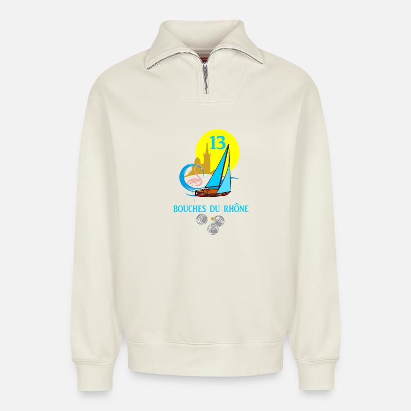 Bouches du rhône - Relaxed Unisex Organic Half Zip Sweatshirt – by SPREAD - off white