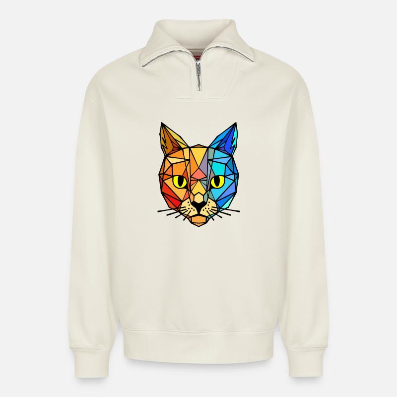 Tier Tiger - Relaxed Unisex Organic Half Zip Sweatshirt – von SPREAD - Naturweiß