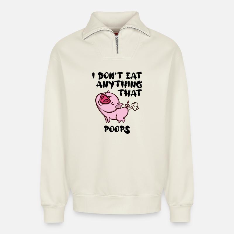 Porc végétalienne Déclaration - Sweat unisexe décontracté en coton biologique à demi-zip – de SPREAD - blanc cassé