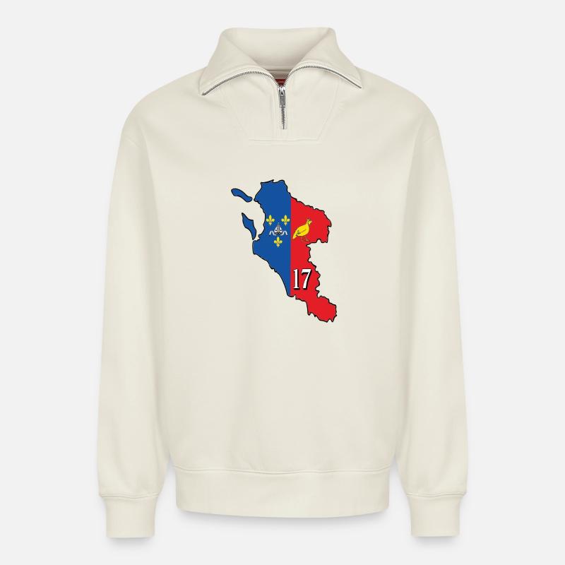 Charente-Maritime - Relaxed Unisex Organic Half Zip Sweatshirt – von SPREAD - Naturweiß