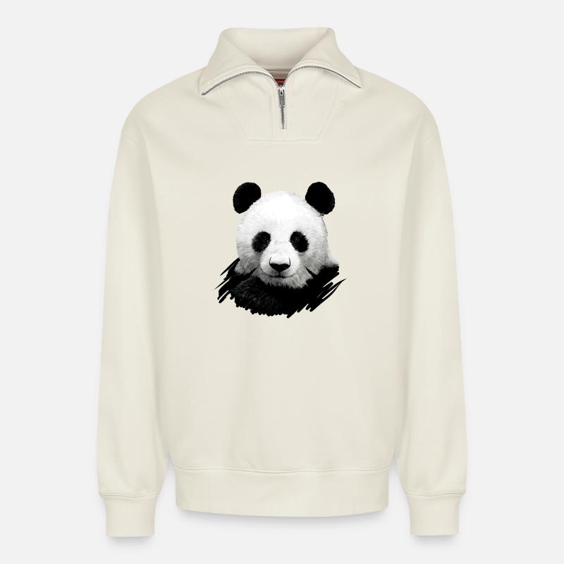 Panda - Relaxed Unisex Organic Half Zip Sweatshirt – von SPREAD - Naturweiß