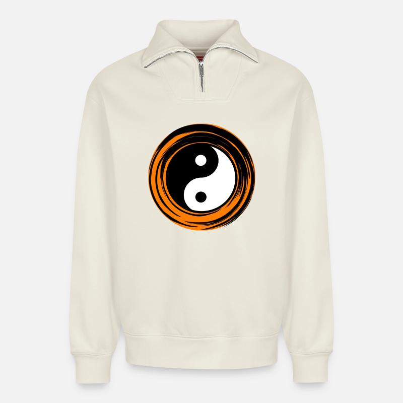 Yin-Yang orange - Relaxed Unisex Organic Half Zip Sweatshirt – von SPREAD - Naturweiß