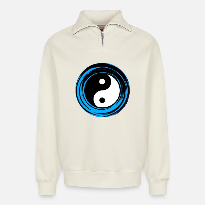 Yin-yang Bleu - Sweat unisexe décontracté en coton biologique à demi-zip – de SPREAD - blanc cassé