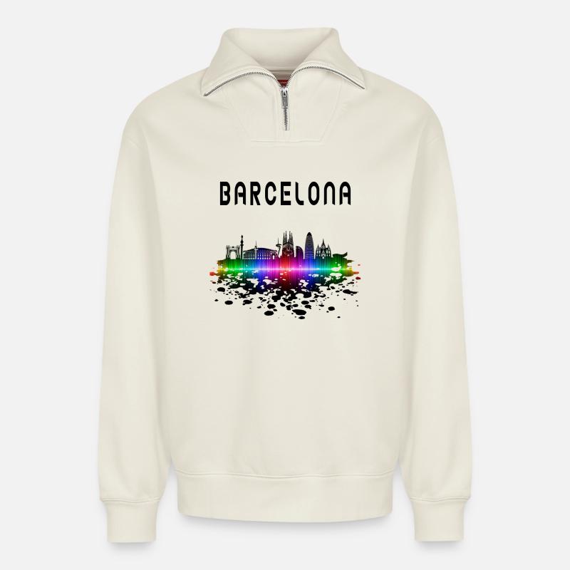 Barcelona Skyline Splash Design / Geschenk - Relaxed Unisex Organic Half Zip Sweatshirt – von SPREAD - Naturweiß