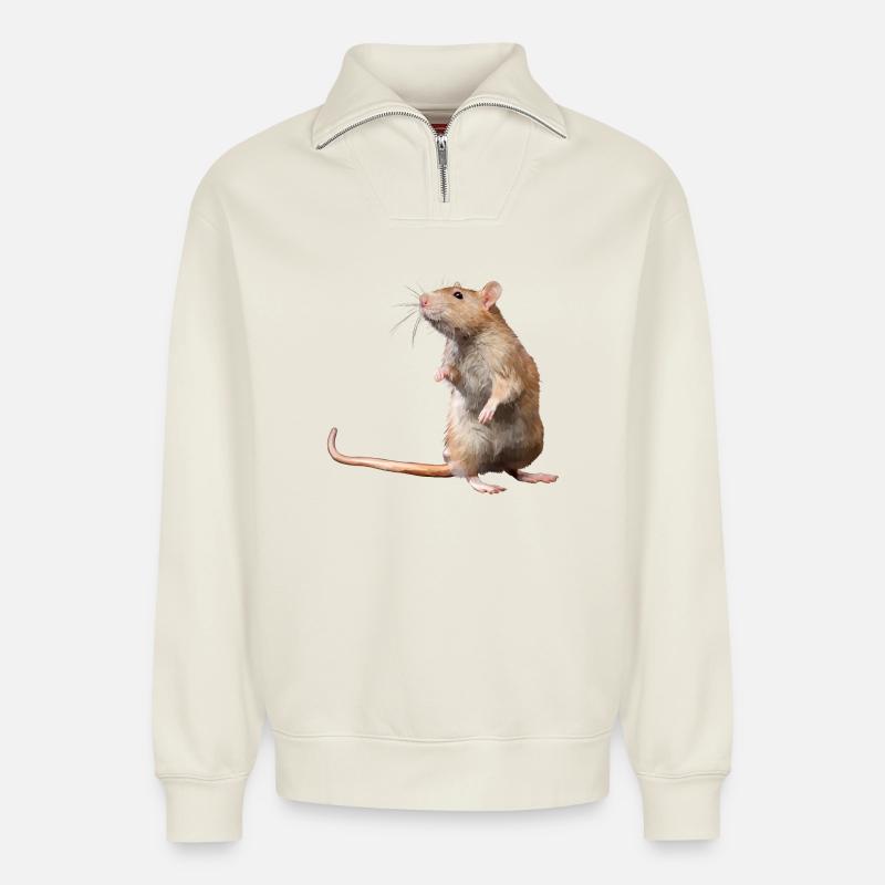 mouse - Relaxed Unisex Organic Half Zip Sweatshirt – by SPREAD - off white