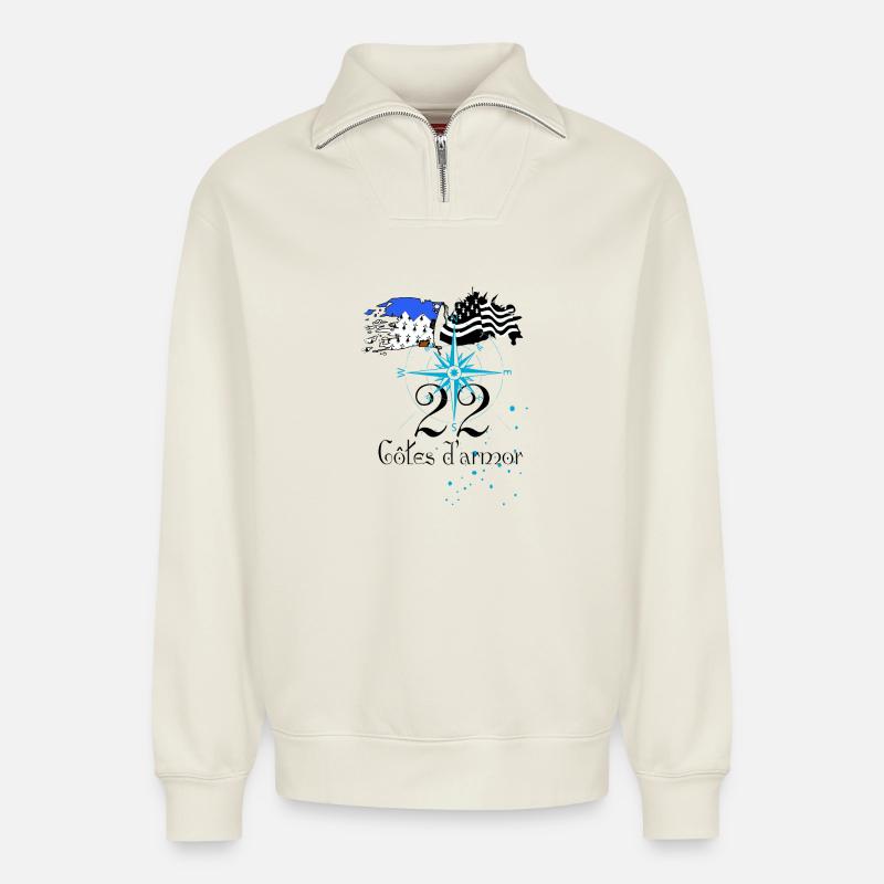 Côtes d'armor - Sweat unisexe décontracté en coton biologique à demi-zip – de SPREAD - blanc cassé
