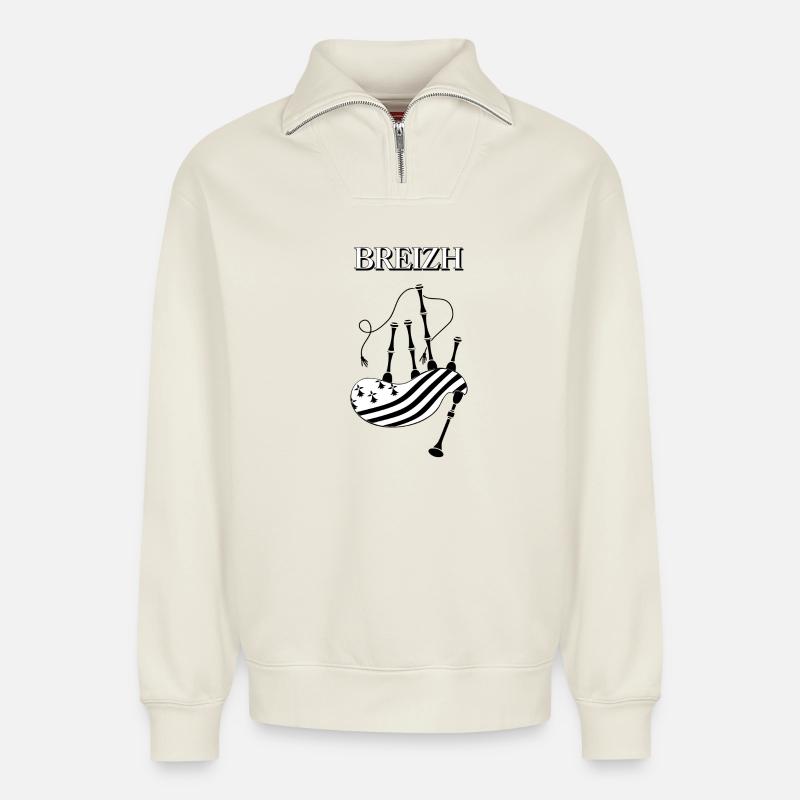 BREIZH - Relaxed Unisex Organic Half Zip Sweatshirt – von SPREAD - Naturweiß