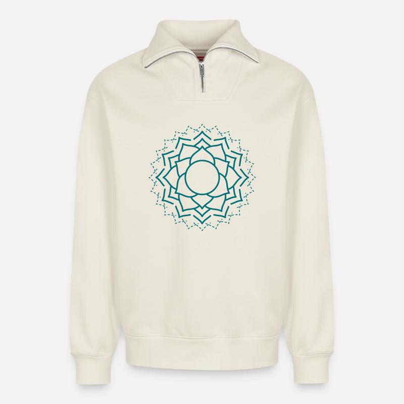 Kompliziertes Mandala Blumenmuster - Relaxed Unisex Organic Half Zip Sweatshirt – von SPREAD - Naturweiß