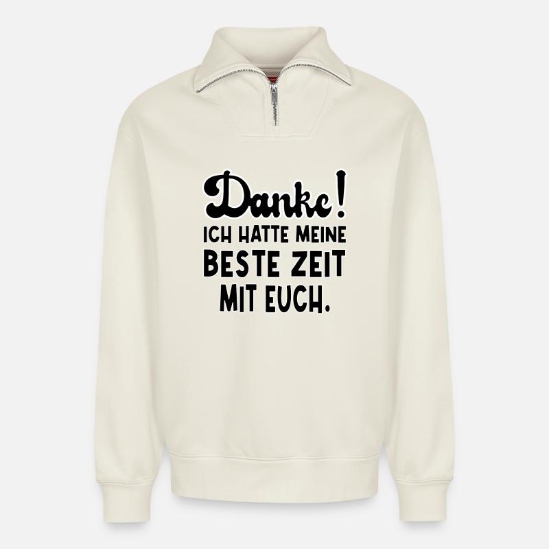 ABSCHIED TEAM - Relaxed Unisex Organic Half Zip Sweatshirt – von SPREAD - Naturweiß