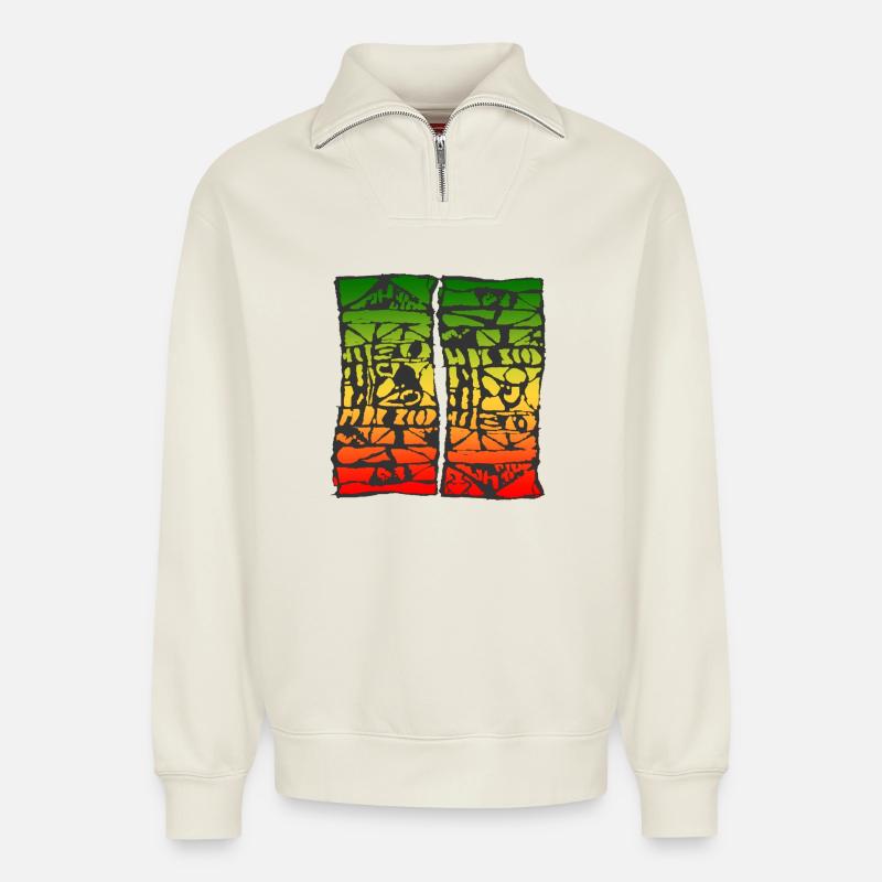 reggae 2907 - Sweat unisexe décontracté en coton biologique à demi-zip – de SPREAD - blanc cassé