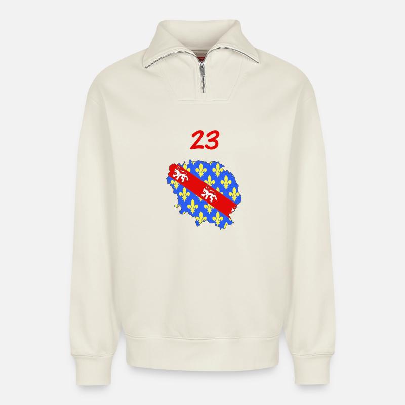 Creuse - Sweat unisexe décontracté en coton biologique à demi-zip – de SPREAD - blanc cassé