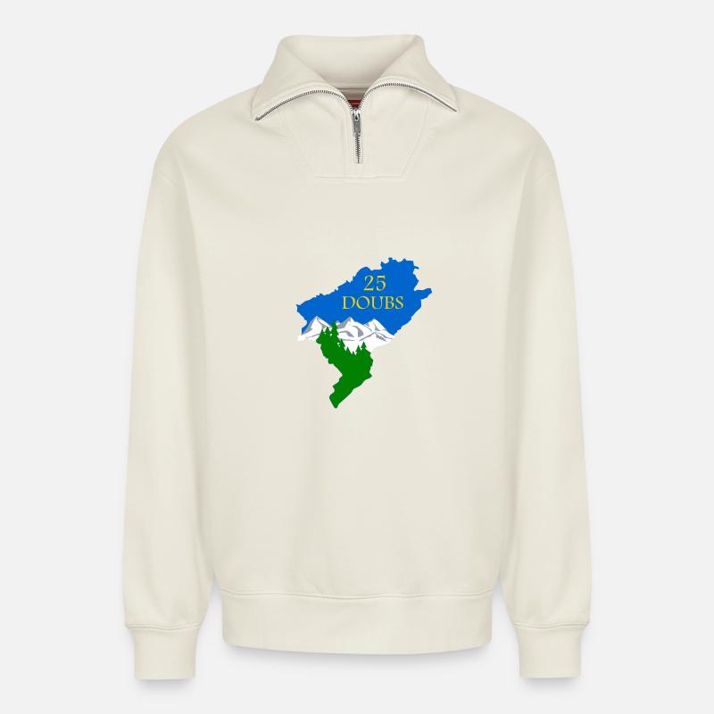 Doubs - Sweat unisexe décontracté en coton biologique à demi-zip – de SPREAD - blanc cassé