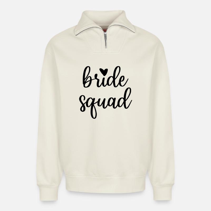 Bride Squad mit Herz JGA Junggesellin - Relaxed Unisex Organic Half Zip Sweatshirt – von SPREAD - Naturweiß