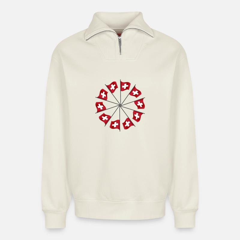 Schweizerfahnen | Swiss flags - Relaxed Unisex Organic Half Zip Sweatshirt – von SPREAD - Naturweiß