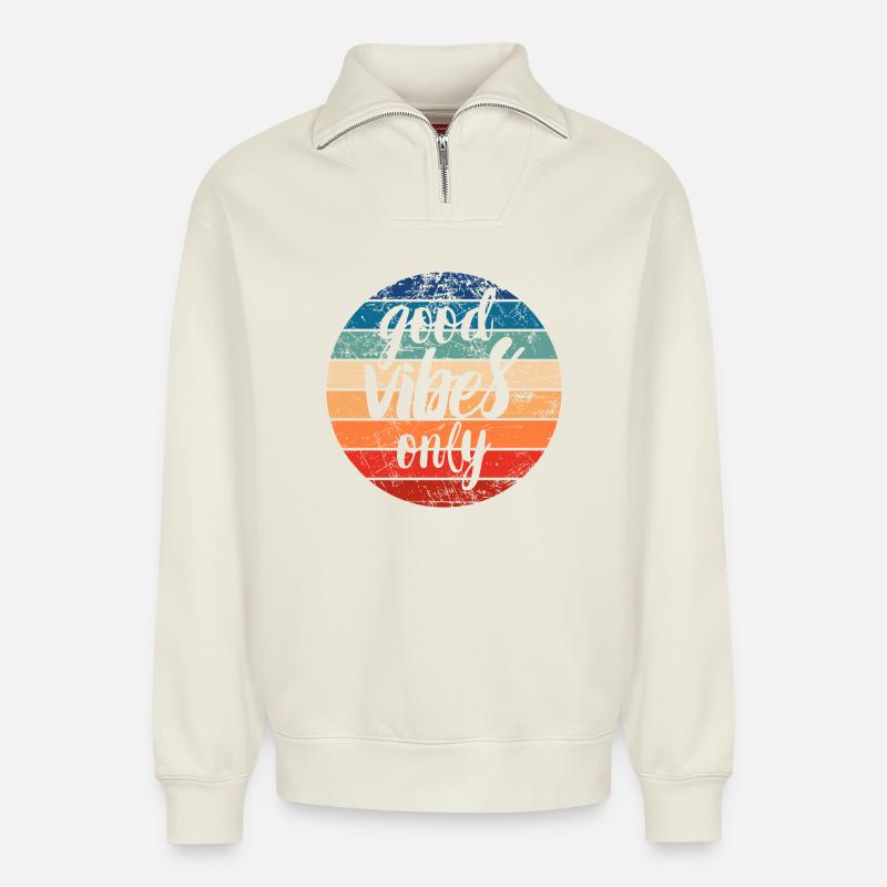 Nur gutes V - Relaxed Unisex Organic Half Zip Sweatshirt – von SPREAD - Naturweiß