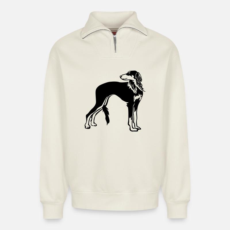 Saluki - Relaxed Unisex Organic Half Zip Sweatshirt – von SPREAD - Naturweiß