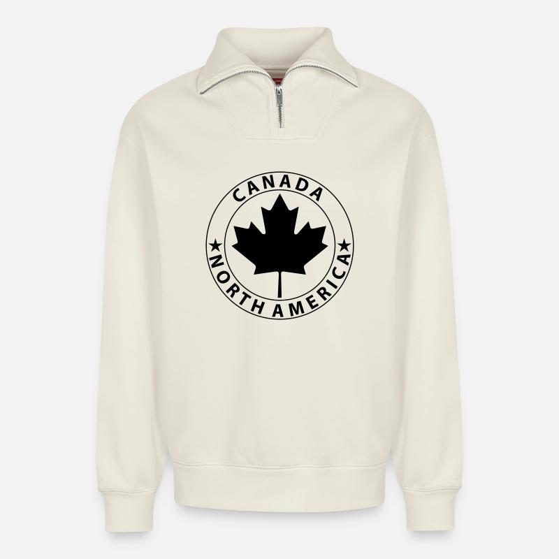 Canada Design 4 - Relaxed Unisex Organic Half Zip Sweatshirt – by SPREAD - off white