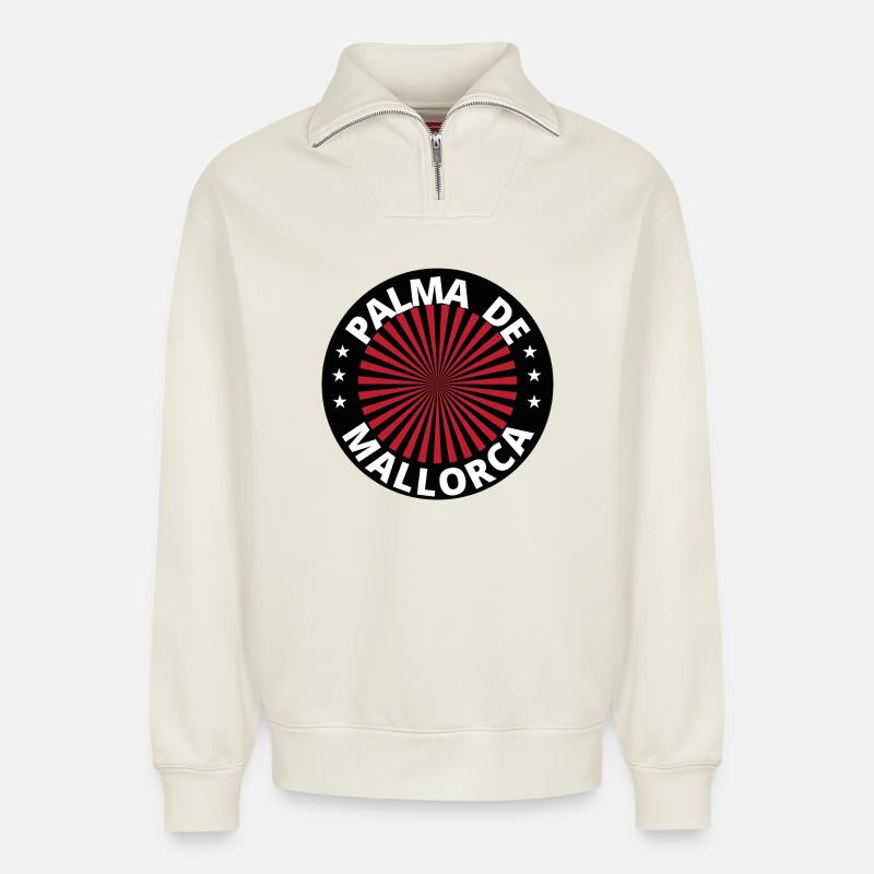 Palma de Mallorca Logo Design - Relaxed Unisex Organic Half Zip Sweatshirt – von SPREAD - Naturweiß
