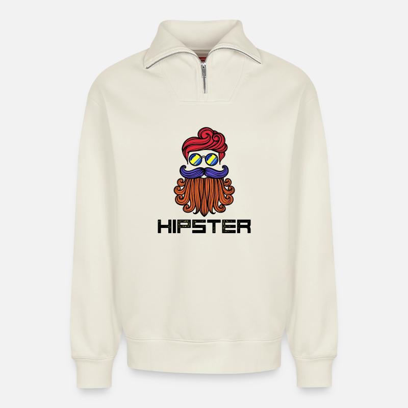 Bart Hipster Spruch Bartfrisur Bartträger - Relaxed Unisex Organic Half Zip Sweatshirt – von SPREAD - Naturweiß