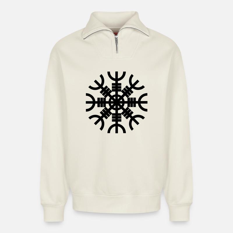 Helmet of Awe - Relaxed Unisex Organic Half Zip Sweatshirt – by SPREAD - off white