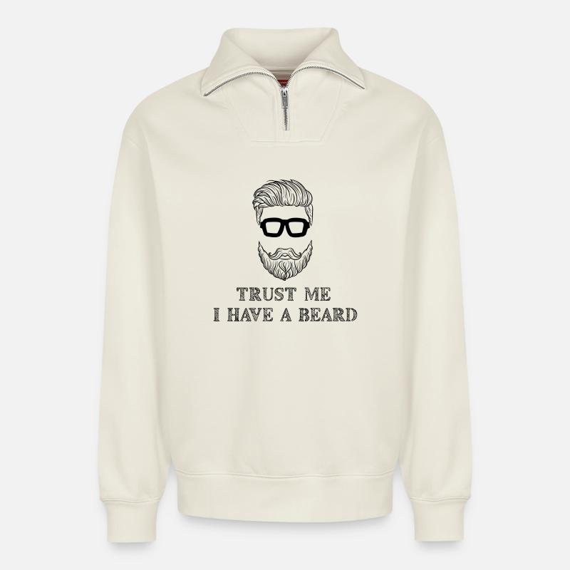 Bartträger Bart Statement Schnurrbart Humorvoll - Relaxed Unisex Organic Half Zip Sweatshirt – von SPREAD - Naturweiß