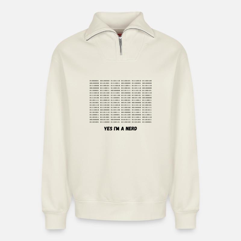 Je suis un nerd - Sweat unisexe décontracté en coton biologique à demi-zip – de SPREAD - blanc cassé