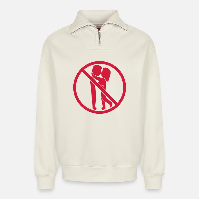 Verboten Schild Küssen - Relaxed Unisex Organic Half Zip Sweatshirt – von SPREAD - Naturweiß