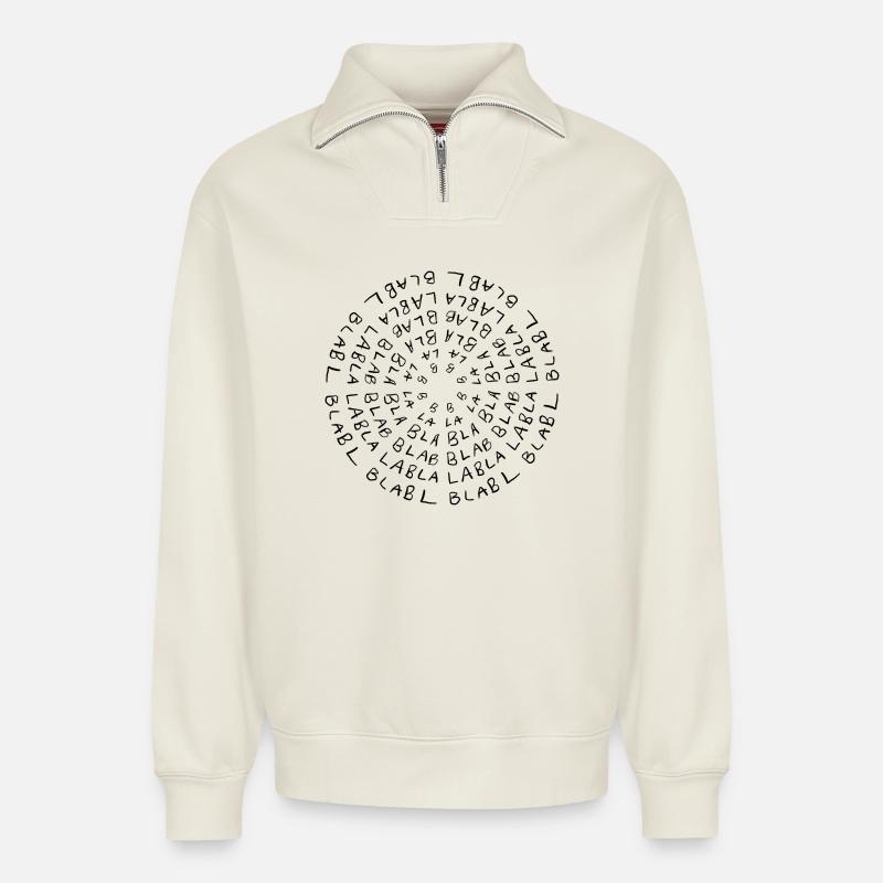 Bla bla bla - Sweat unisexe décontracté en coton biologique à demi-zip – de SPREAD - blanc cassé
