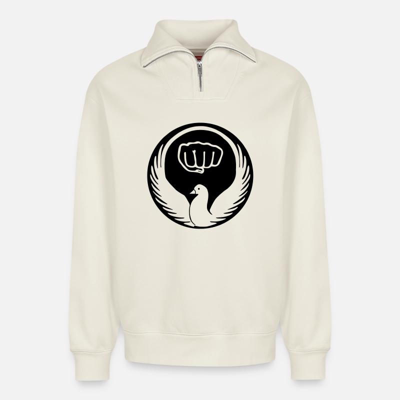 Wado-Taube mit Karate-Faust - Relaxed Unisex Organic Half Zip Sweatshirt – von SPREAD - Naturweiß