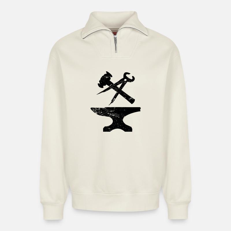 Blacksmith - Relaxed Unisex Organic Half Zip Sweatshirt – by SPREAD - off white