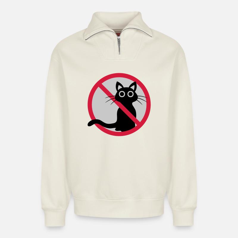 Katze verboten Schild - Relaxed Unisex Organic Half Zip Sweatshirt – von SPREAD - Naturweiß