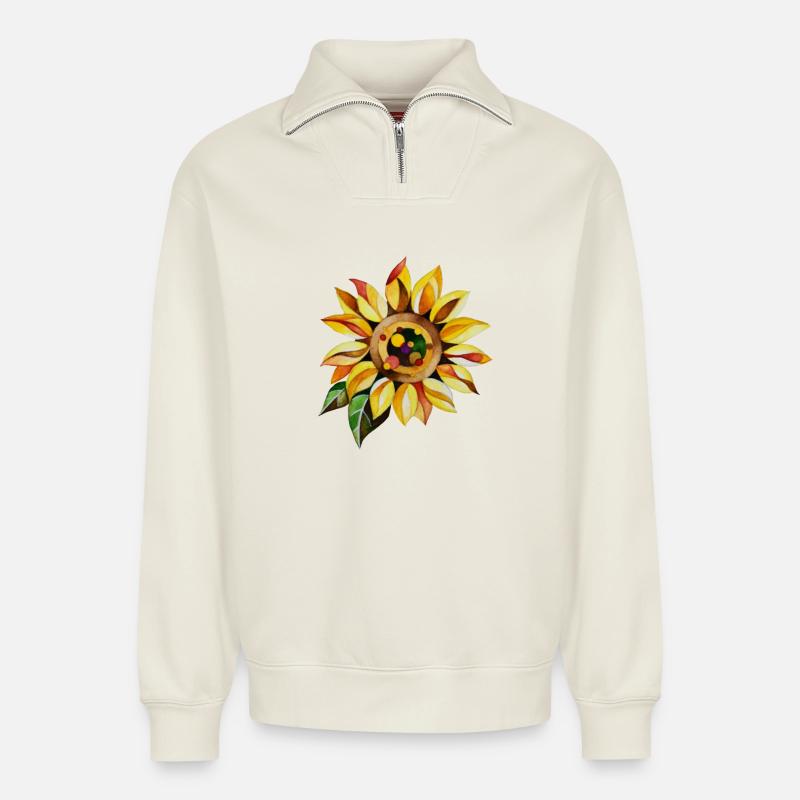 Sonnenblume - Relaxed Unisex Organic Half Zip Sweatshirt – von SPREAD - Naturweiß
