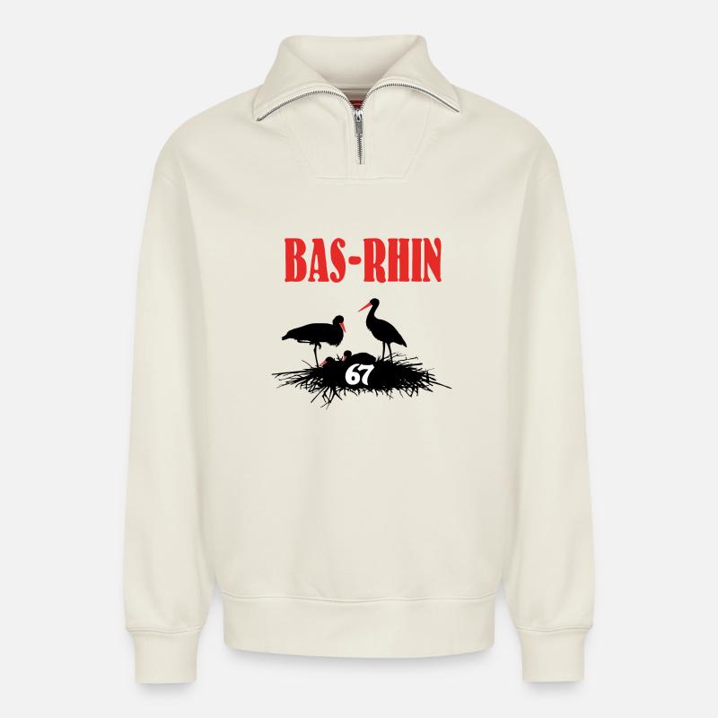 Bas-Rhin - Relaxed Unisex Organic Half Zip Sweatshirt – by SPREAD - off white