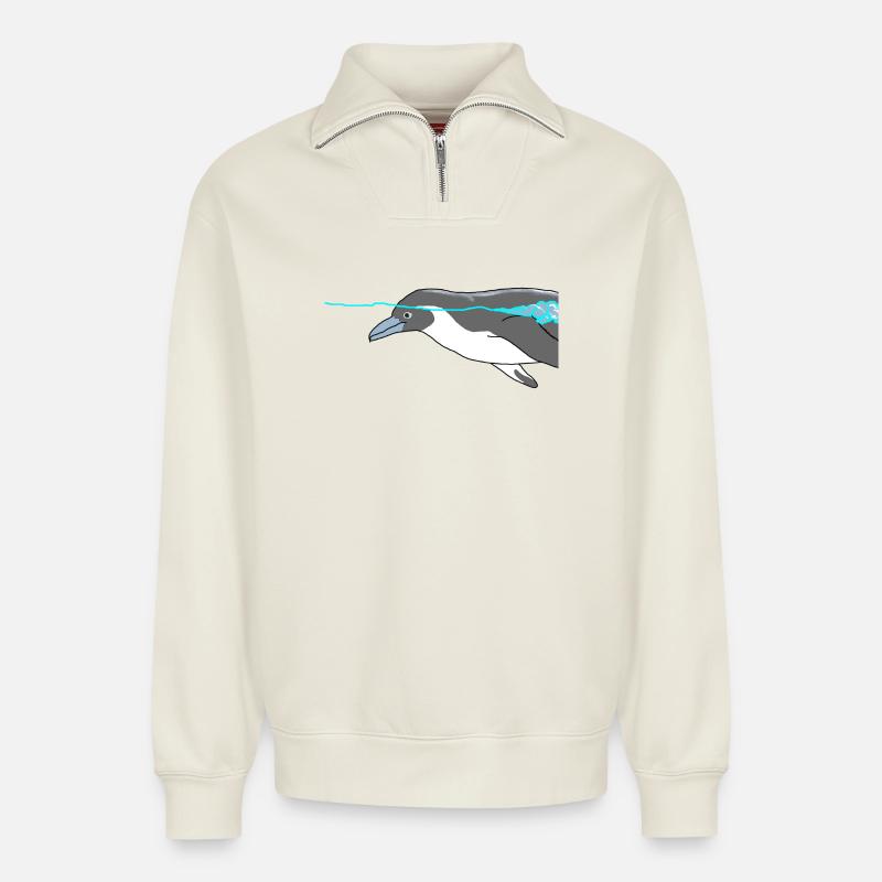 Pinguin - Relaxed Unisex Organic Half Zip Sweatshirt – von SPREAD - Naturweiß