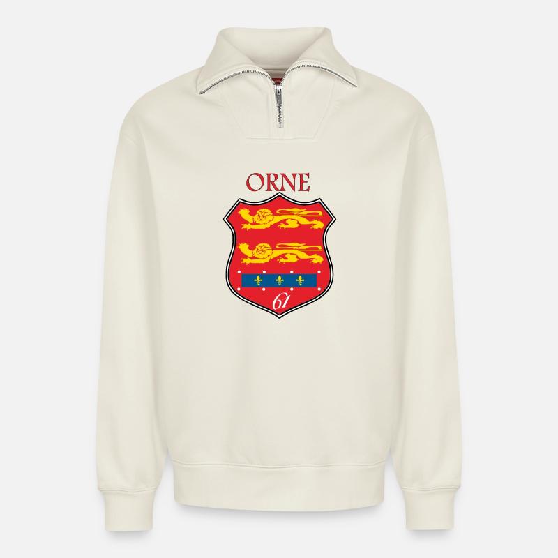 Orne - Sweat unisexe décontracté en coton biologique à demi-zip – de SPREAD - blanc cassé