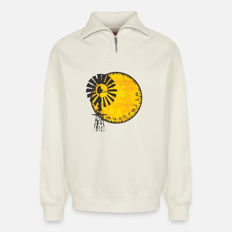 Éolienne australienne - Sweat unisexe décontracté en coton biologique à demi-zip – de SPREAD - blanc cassé