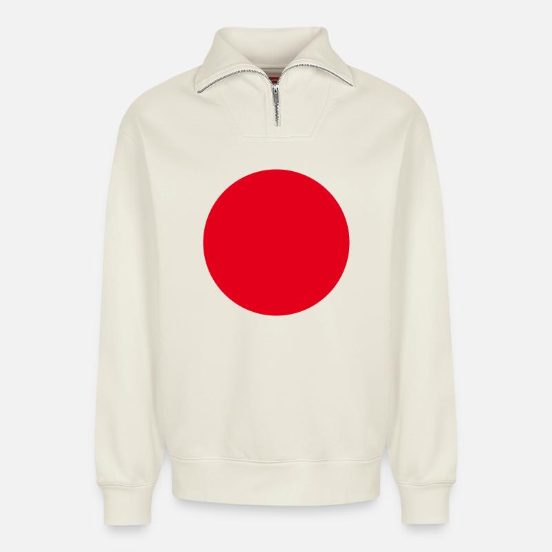 Roter Kreis - Relaxed Unisex Organic Half Zip Sweatshirt – von SPREAD - Naturweiß