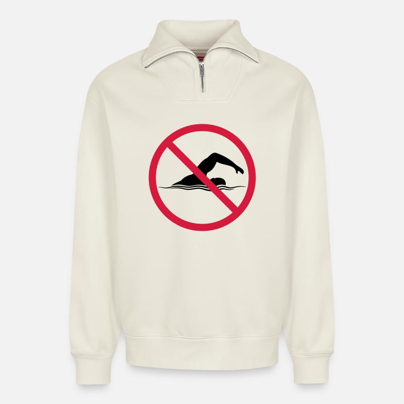 Verboten Schild Schwimmen - Relaxed Unisex Organic Half Zip Sweatshirt – von SPREAD - Naturweiß