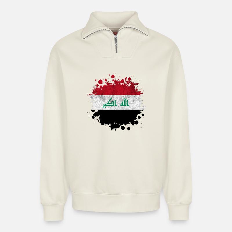 Irak Splash Flaggen Design - Relaxed Unisex Organic Half Zip Sweatshirt – von SPREAD - Naturweiß
