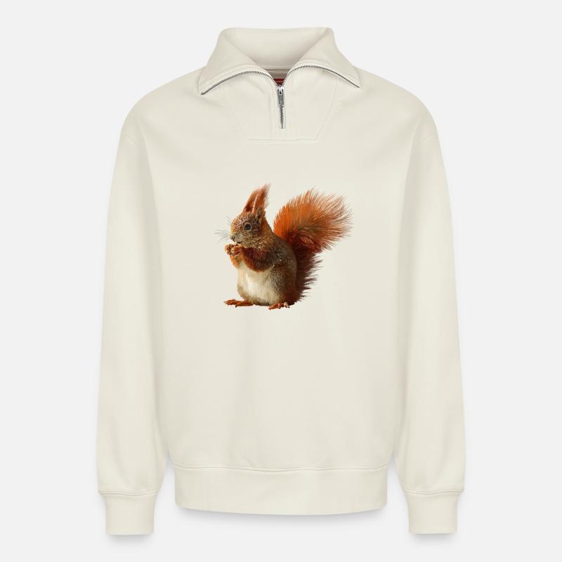 Eichhörnchen - Relaxed Unisex Organic Half Zip Sweatshirt – von SPREAD - Naturweiß