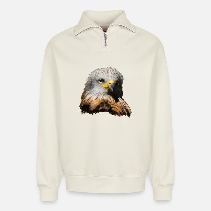 Imperial eagle - Relaxed Unisex Organic Half Zip Sweatshirt – by SPREAD - off white