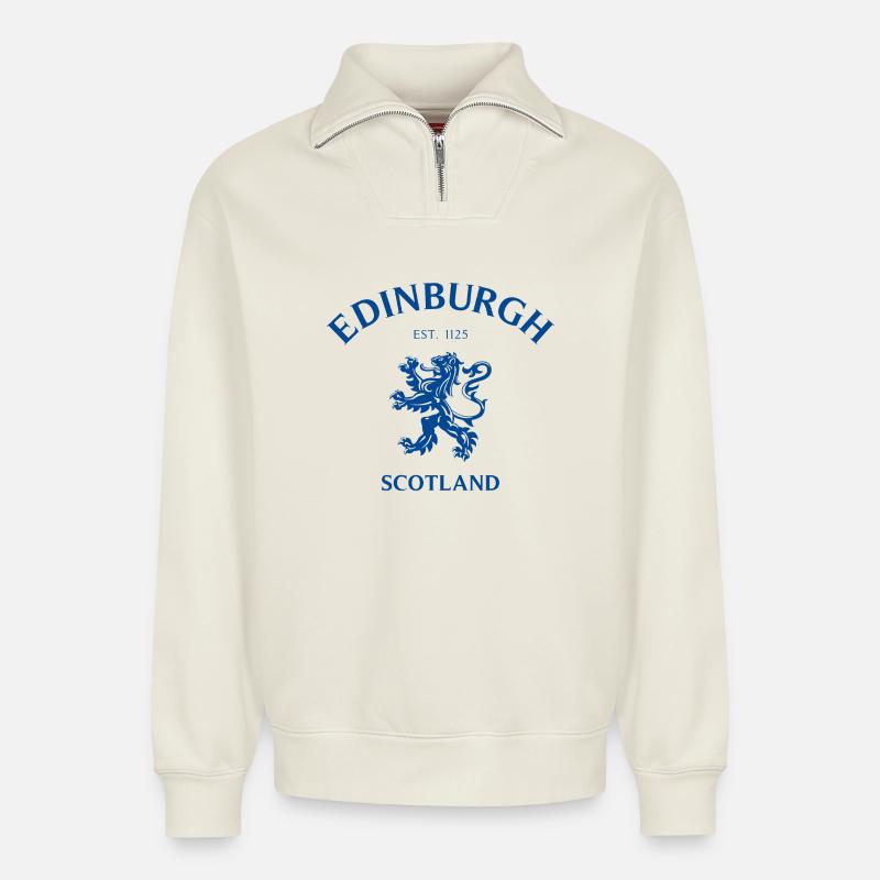 EDINBURGH Schottland Scotland - Relaxed Unisex Organic Half Zip Sweatshirt – by SPREAD - off white