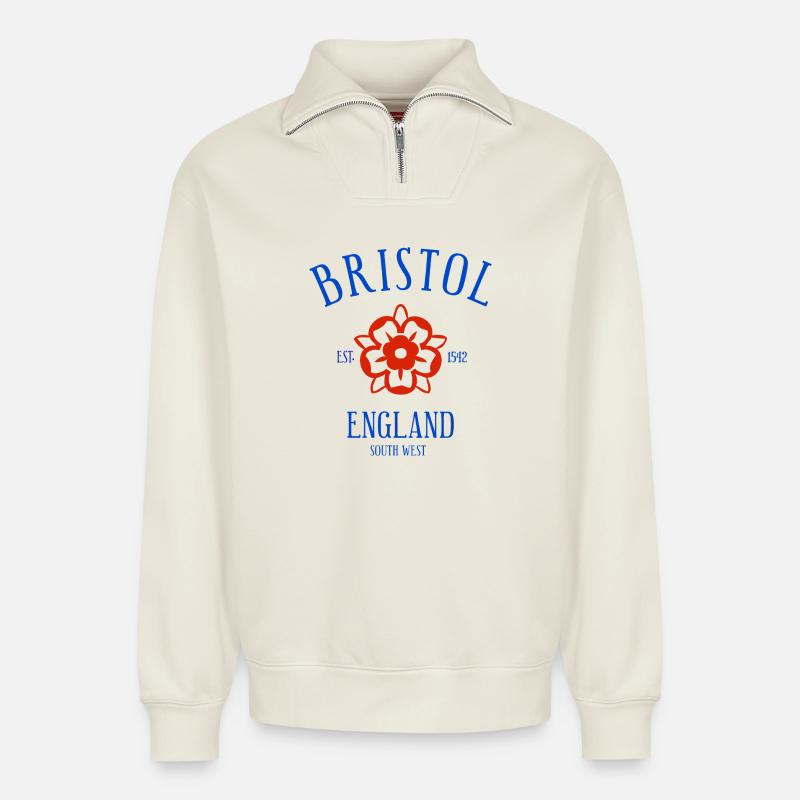 BRISTOL England - Relaxed Unisex Organic Half Zip Sweatshirt – by SPREAD - off white