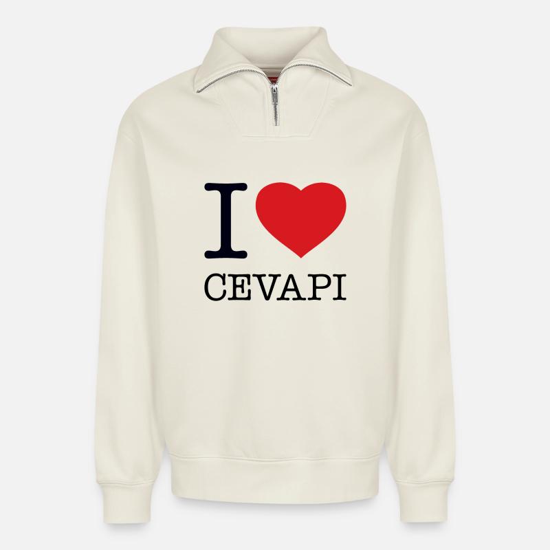 J’ADORE CEVAPI - Sweat unisexe décontracté en coton biologique à demi-zip – de SPREAD - blanc cassé