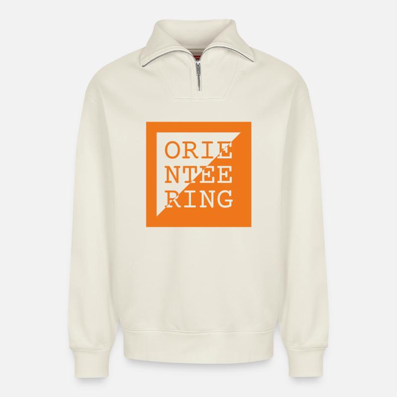 Orientierungslauf-Logo – Run & Navigate - Relaxed Unisex Organic Half Zip Sweatshirt – von SPREAD - Naturweiß