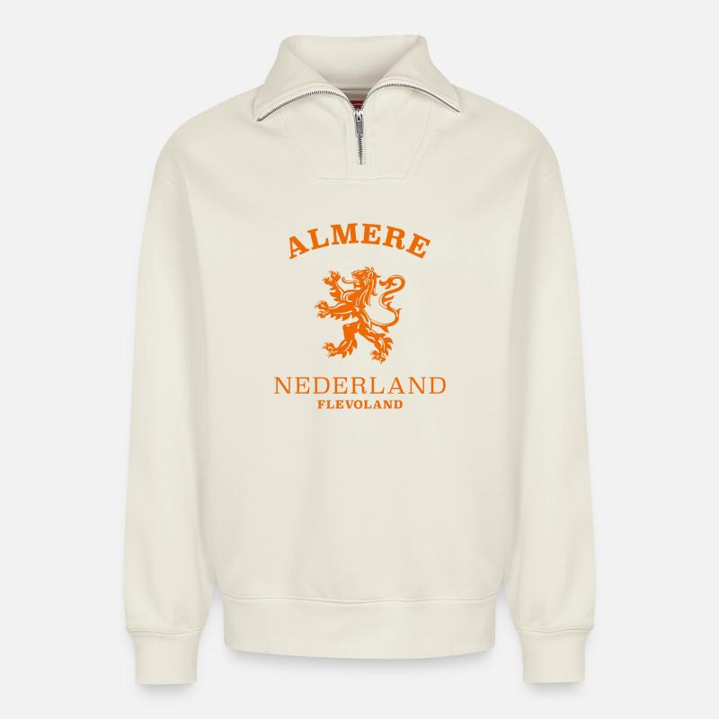 ALMERE Nederland Niederlande Netherlands - Relaxed Unisex Organic Half Zip Sweatshirt – by SPREAD - off white