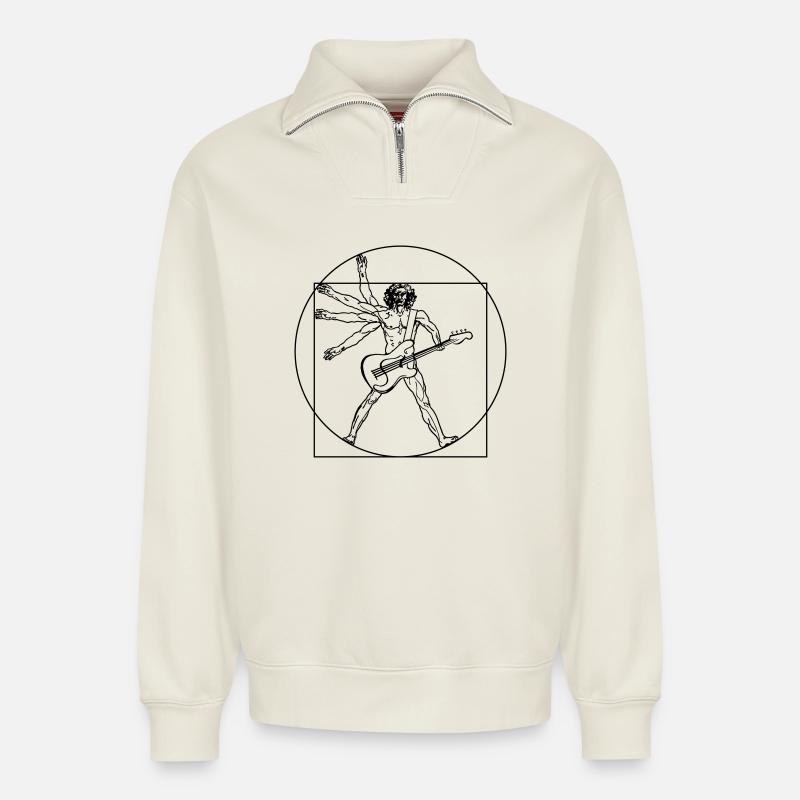 Sparvinci rock - Sweat unisexe décontracté en coton biologique à demi-zip – de SPREAD - blanc cassé