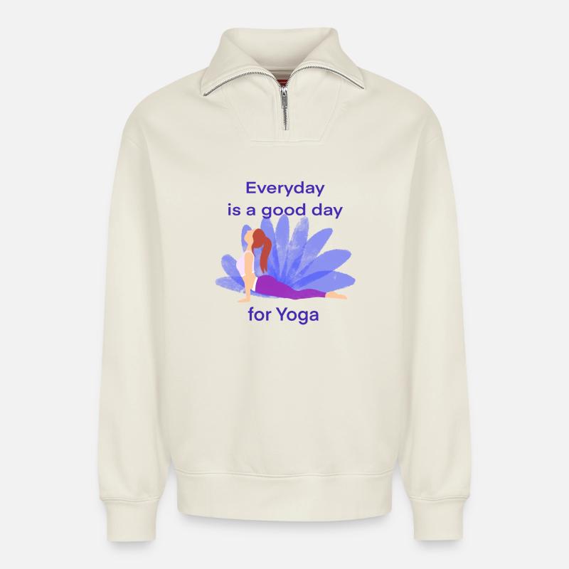 Yoga - Relaxed Unisex Organic Half Zip Sweatshirt – von SPREAD - Naturweiß
